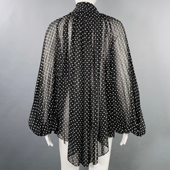 PRABAL GURUNG Size 2 Black White Polyester Polka Dot Bow Blouse - Picture 4 of 7
